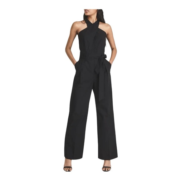 REISS Jessie Black Cotton Jumpsuit Size Large - Picture 1 of 15